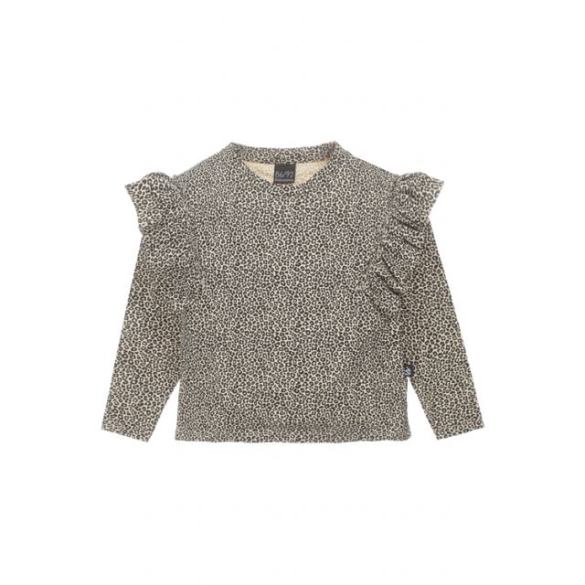 Loose fit ruffle longsleeve luipaard (small beige)