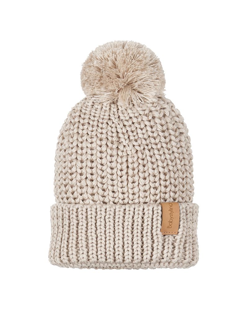 Knitted pompom mutsje (sand)