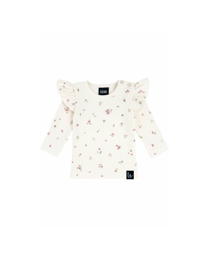Ruffle longsleeve offwhite/brown rib (wit)
