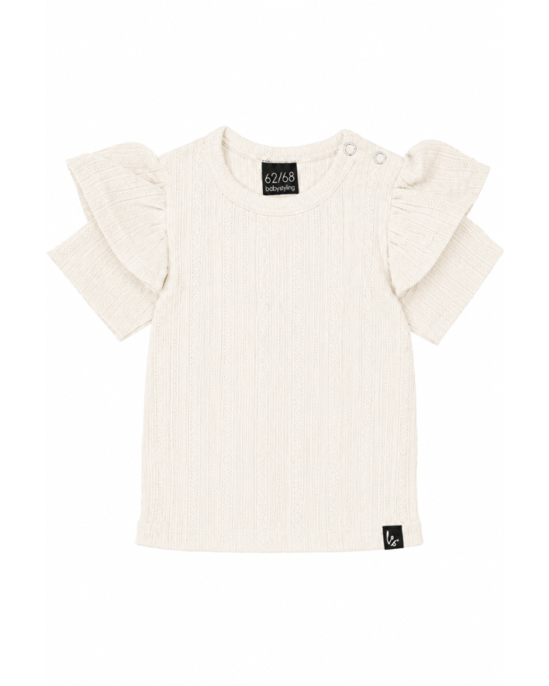 Ruffle t-shirt pointelle (strepen) sand