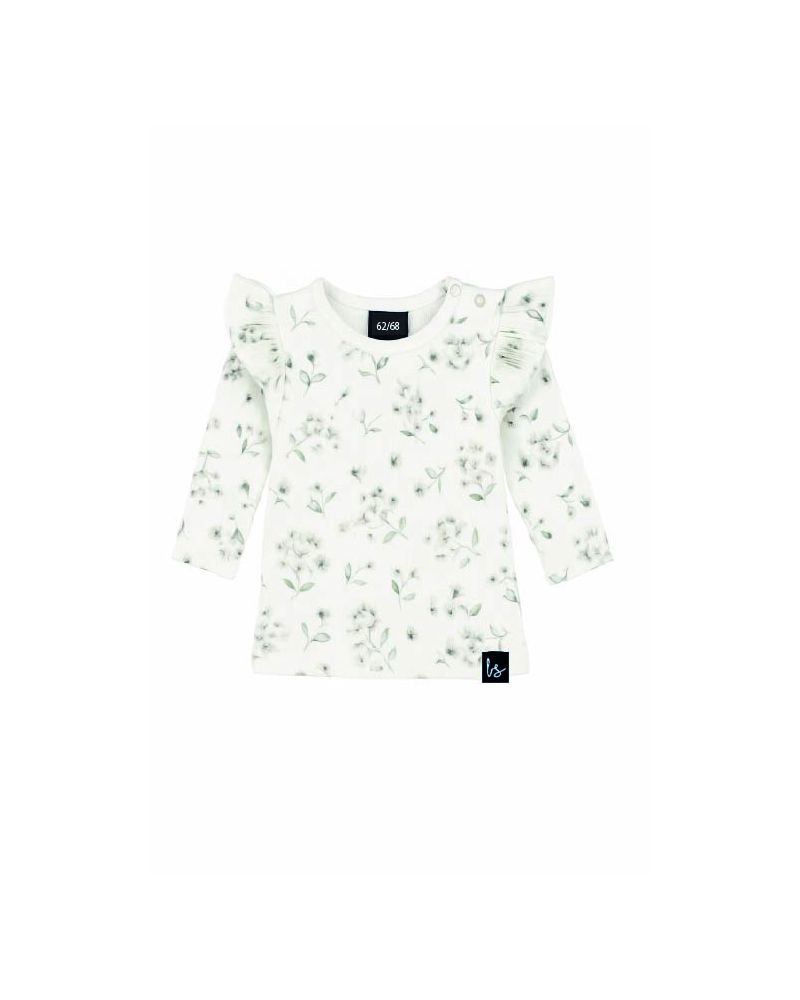 Ruffle longsleeve sarah beige ivory rib (wit) 
